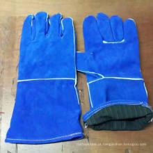 Blue Safety Patched Palm Cow Split Leather Worker Gloves